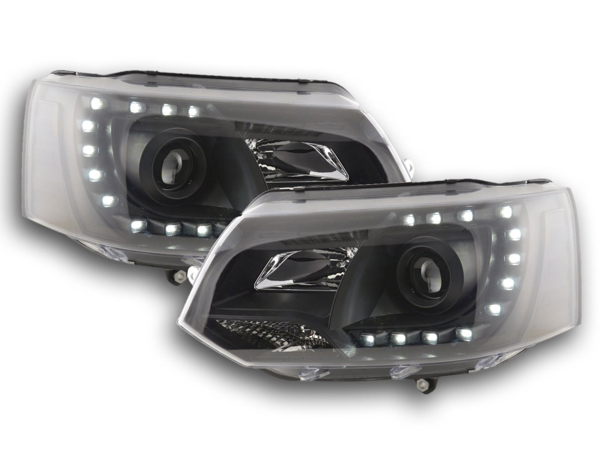 Scheinwerfer Set Daylight LED Tagfahrlicht VW Bus T5 ab 2009 schwarz Scheinwerfer Set Daylight LED Tagfahrlicht VW Bus T5 ab 2009 schwarz